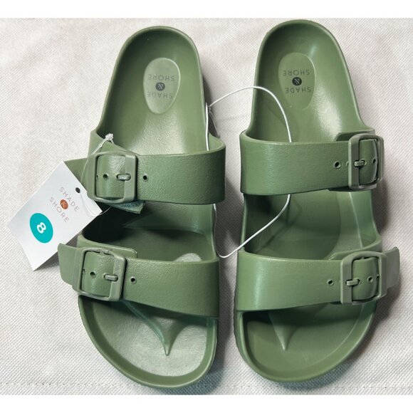 Shade & Shore Green Slide Sandals Size 8 Comfort Double Strap Adjustable Buckles - Picture 1 of 3
